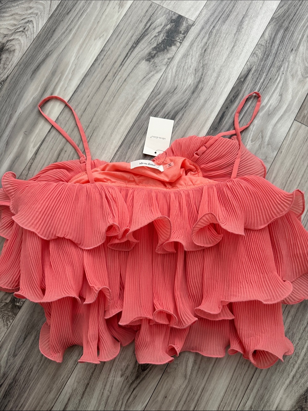 Free People Coral Ruffled Pleated Spaghetti-Strap Top